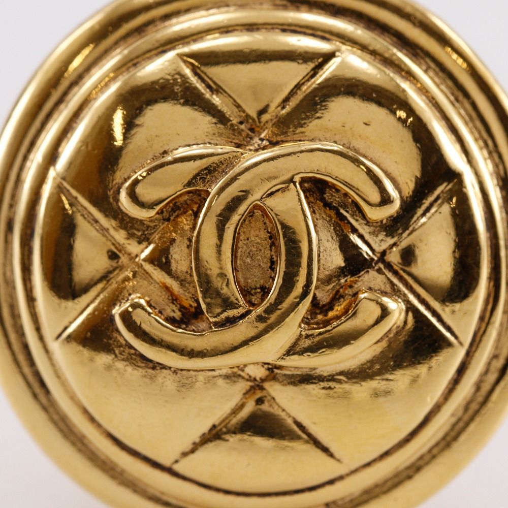 Chanel CC Logo Quilted Vintage Gold Plated Earrings