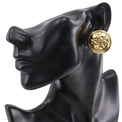Chanel CC Logo Quilted Vintage Gold Plated Earrings