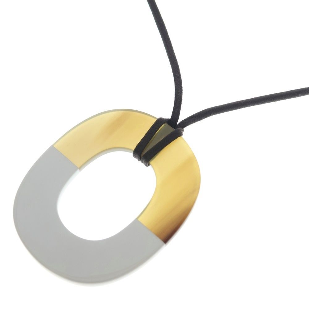 Hermes Ismu GM Necklace Pendant Buffalo Horn White Green