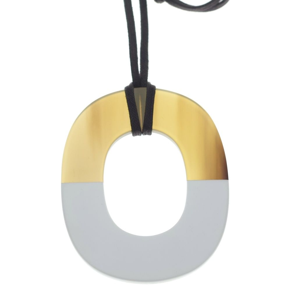 Hermes Ismu GM Necklace Pendant Buffalo Horn White Green