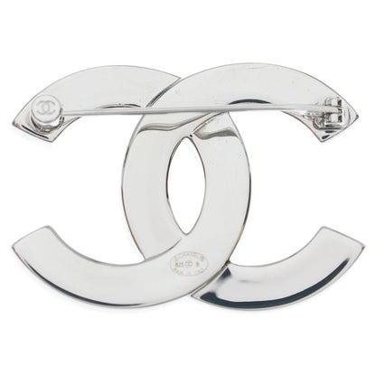 Chanel CC Logo Faux Pearl Line Stone Brooch Pin Badge Silver