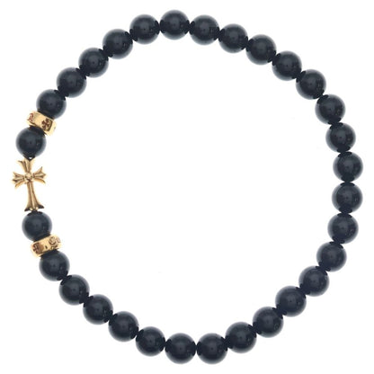 Chrome Hearts 22k 6 mm Bead Bracelet Stack Cross MM Black