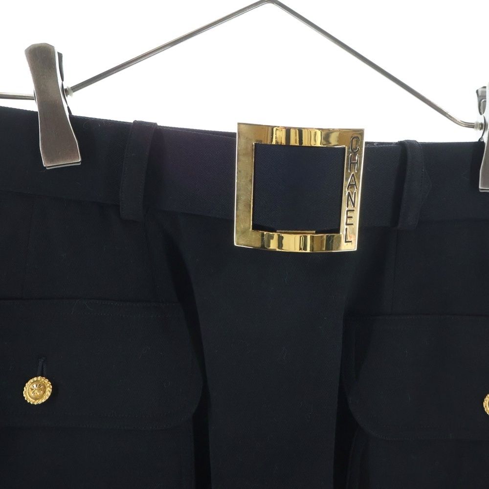 Chanel Coco Button Buckle Skirt Navy