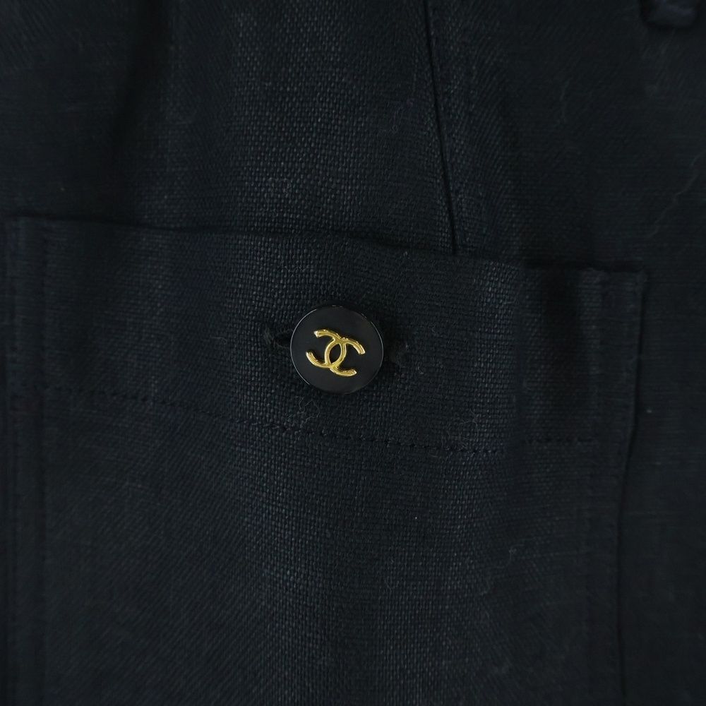 Chanel Coco Button Linen Skirt Black