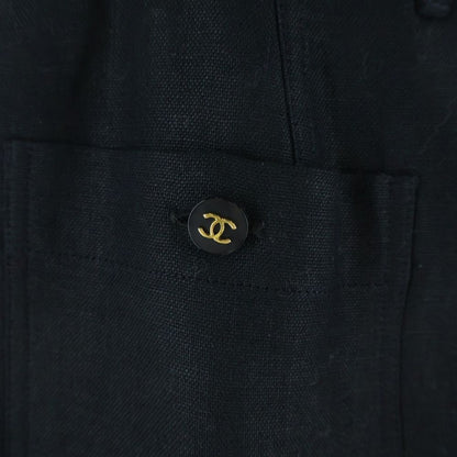 Chanel Coco Button Linen Skirt Black