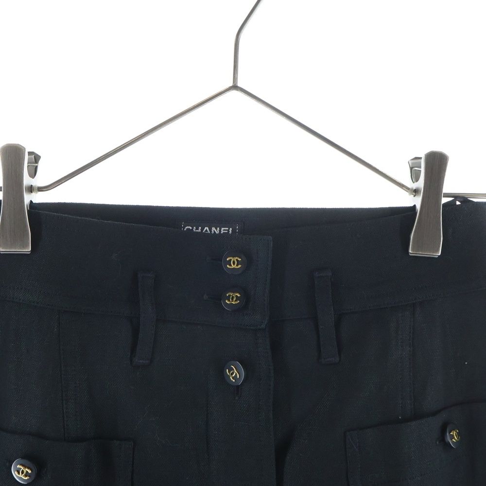 Chanel Coco Button Linen Skirt Black