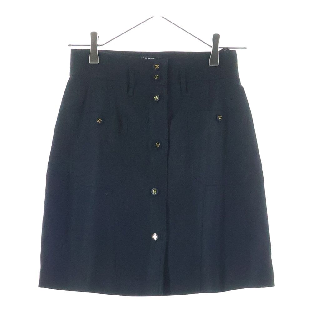 Chanel Coco Button Linen Skirt Black