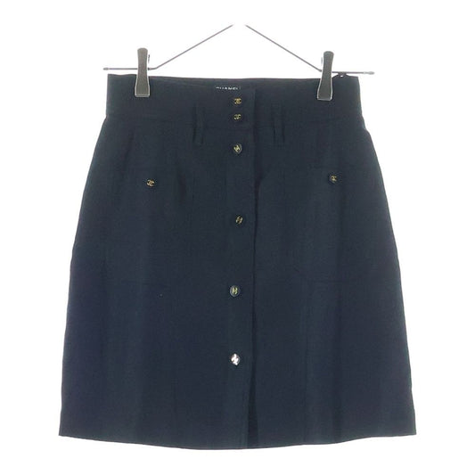 Chanel Coco Button Linen Skirt Black