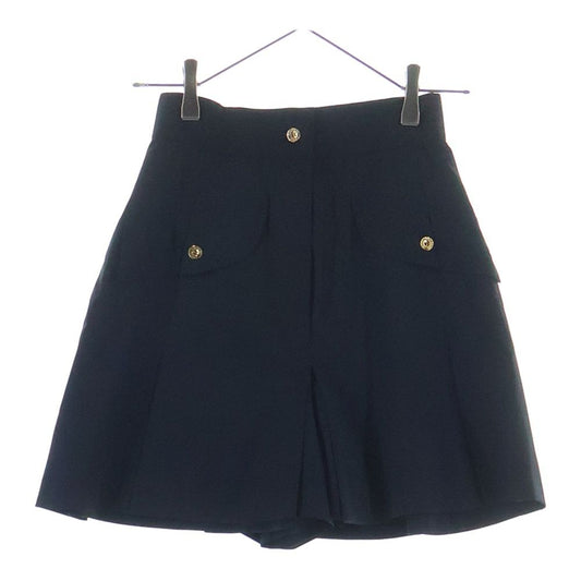 Chanel Gold Button Pleated Culottes Half Shorts Skirt Black