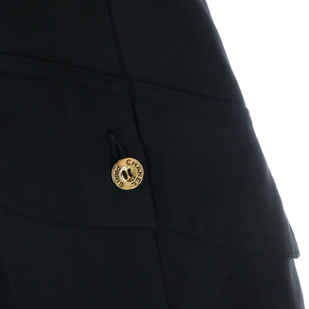 Chanel Gold Button Pleated Culottes Half Shorts Skirt Black