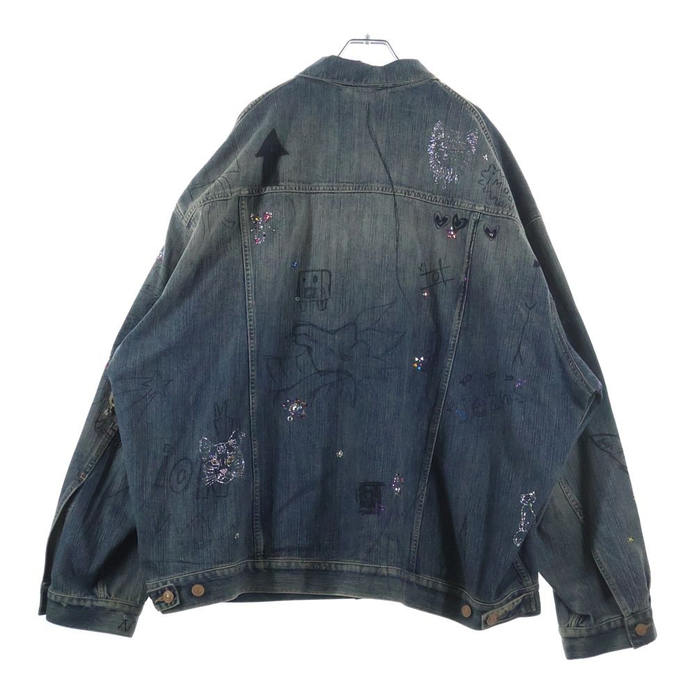 Balenciaga Distressed Graffiti Decoration Denim Jacket Sequin Indigo