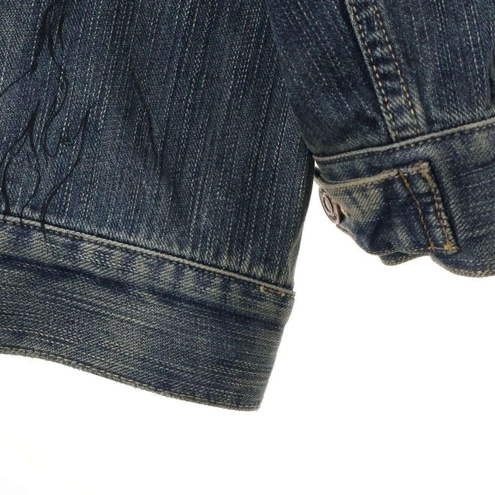 Balenciaga Distressed Graffiti Decoration Denim Jacket Sequin Indigo
