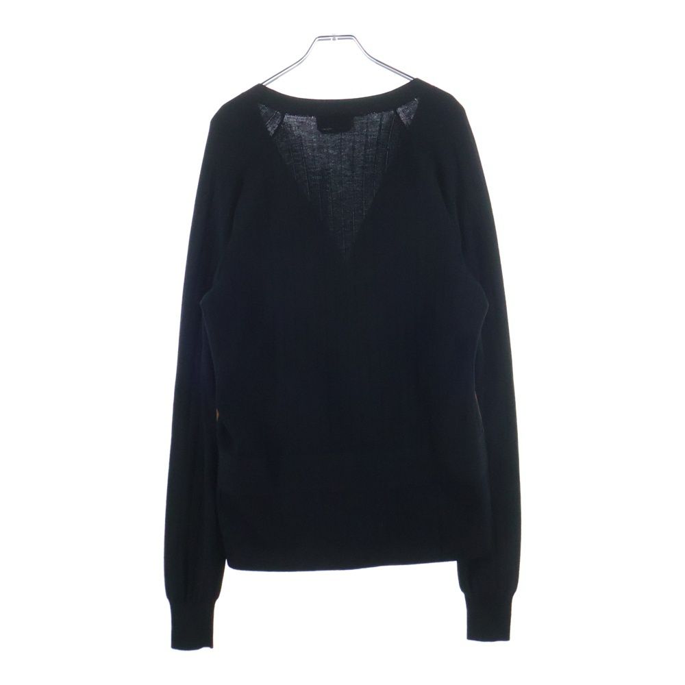 Hermes Front Button Leather Trim Docking Long Sleeve Wool Knit Cardigan Black