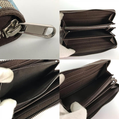 Gucci Wallet Zip Around GG Supreme Canvas Camouflage Pattern Blue Beige