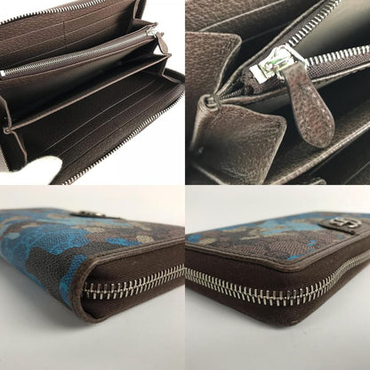 Gucci Wallet Zip Around GG Supreme Canvas Camouflage Pattern Blue Beige