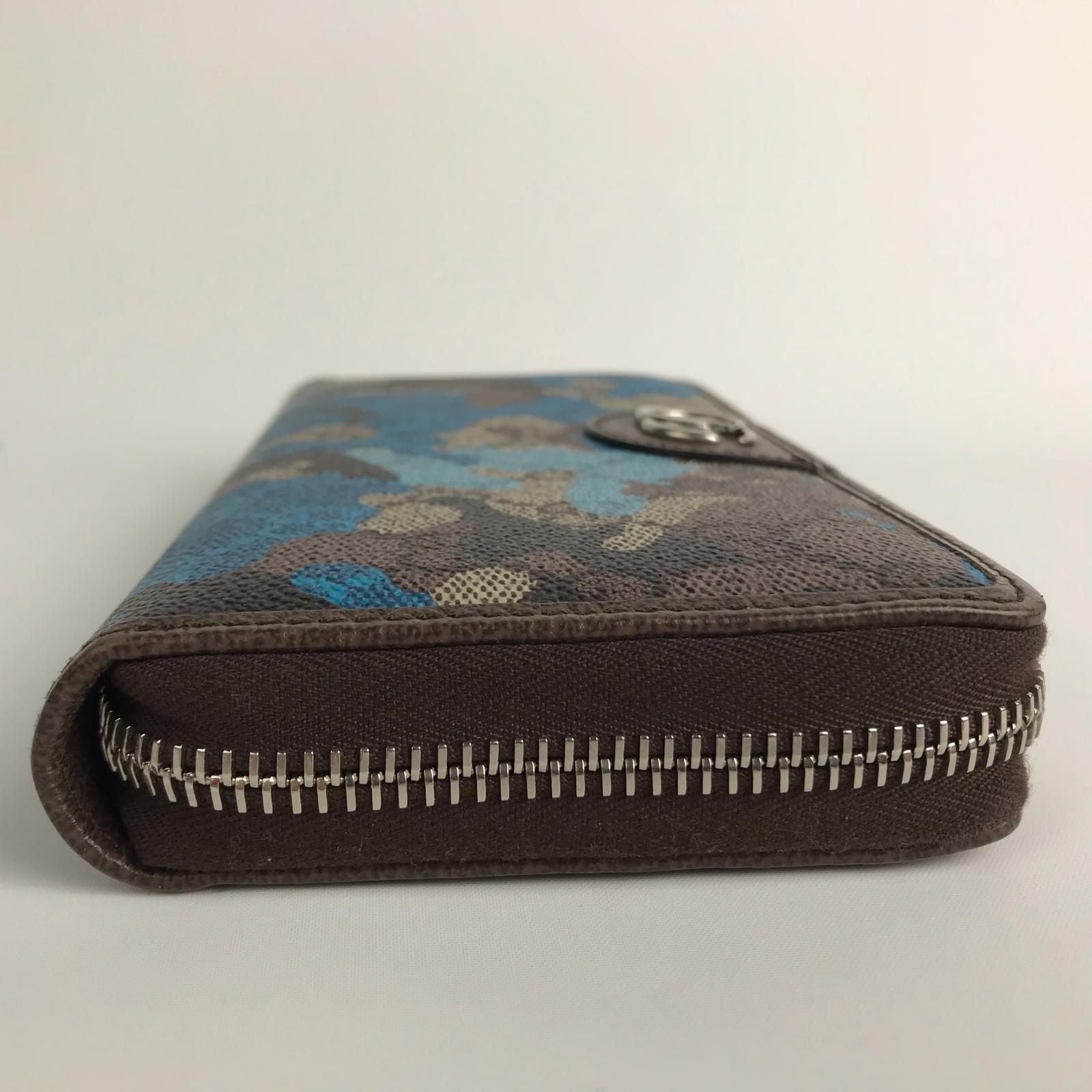Gucci Wallet Zip Around GG Supreme Canvas Camouflage Pattern Blue Beige