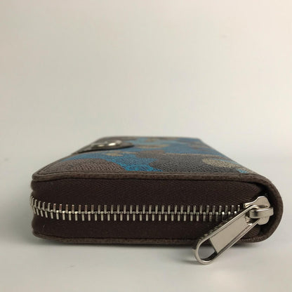 Gucci Wallet Zip Around GG Supreme Canvas Camouflage Pattern Blue Beige