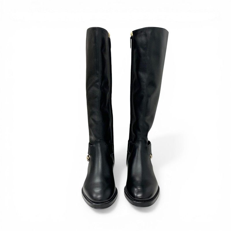 Chanel Boots Long Shoes Leather Black Gold CC Logo Chain