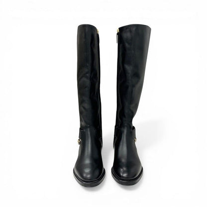 Chanel Boots Long Shoes Leather Black Gold CC Logo Chain