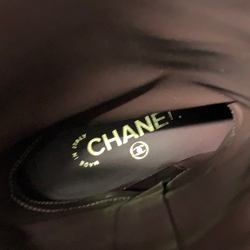 Chanel Boots Long Shoes Leather Black Gold CC Logo Chain