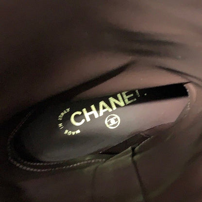 Chanel Boots Long Shoes Leather Black Gold CC Logo Chain