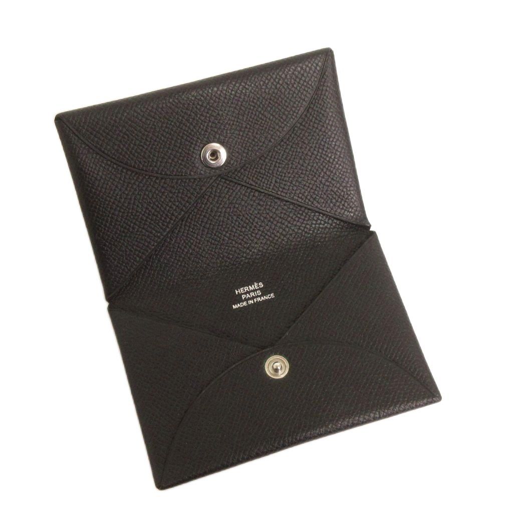 Hermes Calvi Epsom Card Case Business Holder Leather Black