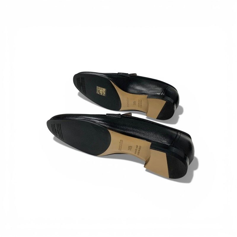 Hermes Paris Loafers Leather Shoes Black Silver Hhardware Moccasins Flat