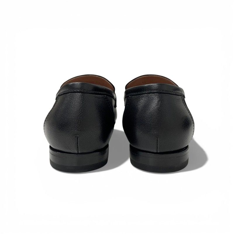 Hermes Paris Loafers Leather Shoes Black Silver Hhardware Moccasins Flat