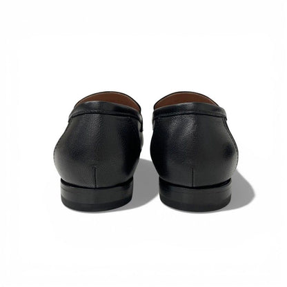 Hermes Paris Loafers Leather Shoes Black Silver Hhardware Moccasins Flat