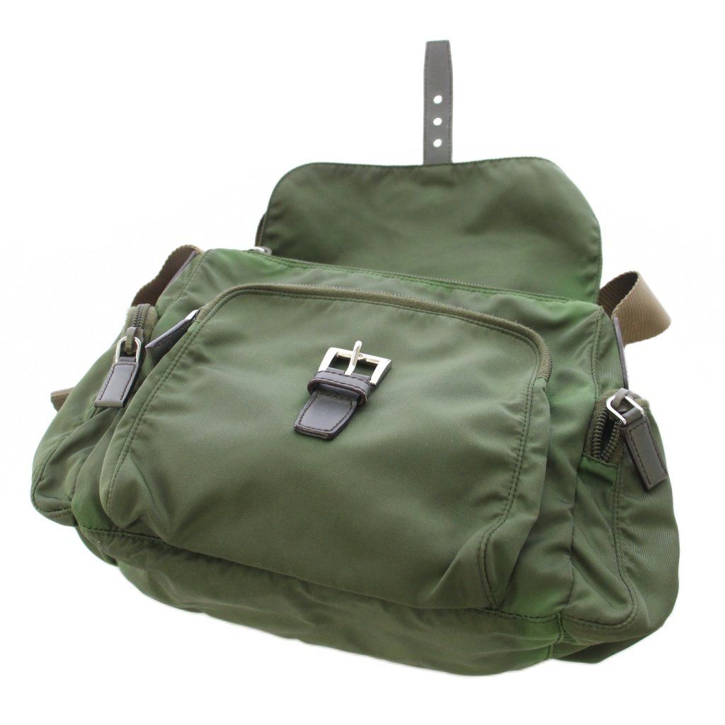 Prada Tessuto Zip Top Cross Triangle Logo Nylon Green TK OH MU Shoulder Bag