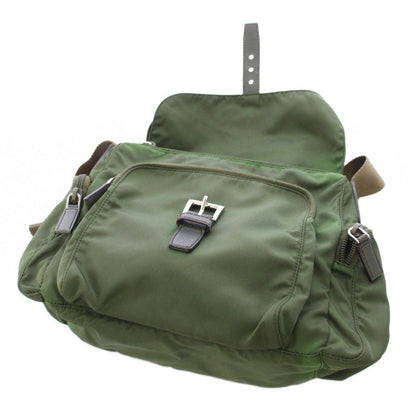 Prada Tessuto Zip Top Cross Triangle Logo Nylon Green TK OH MU Shoulder Bag