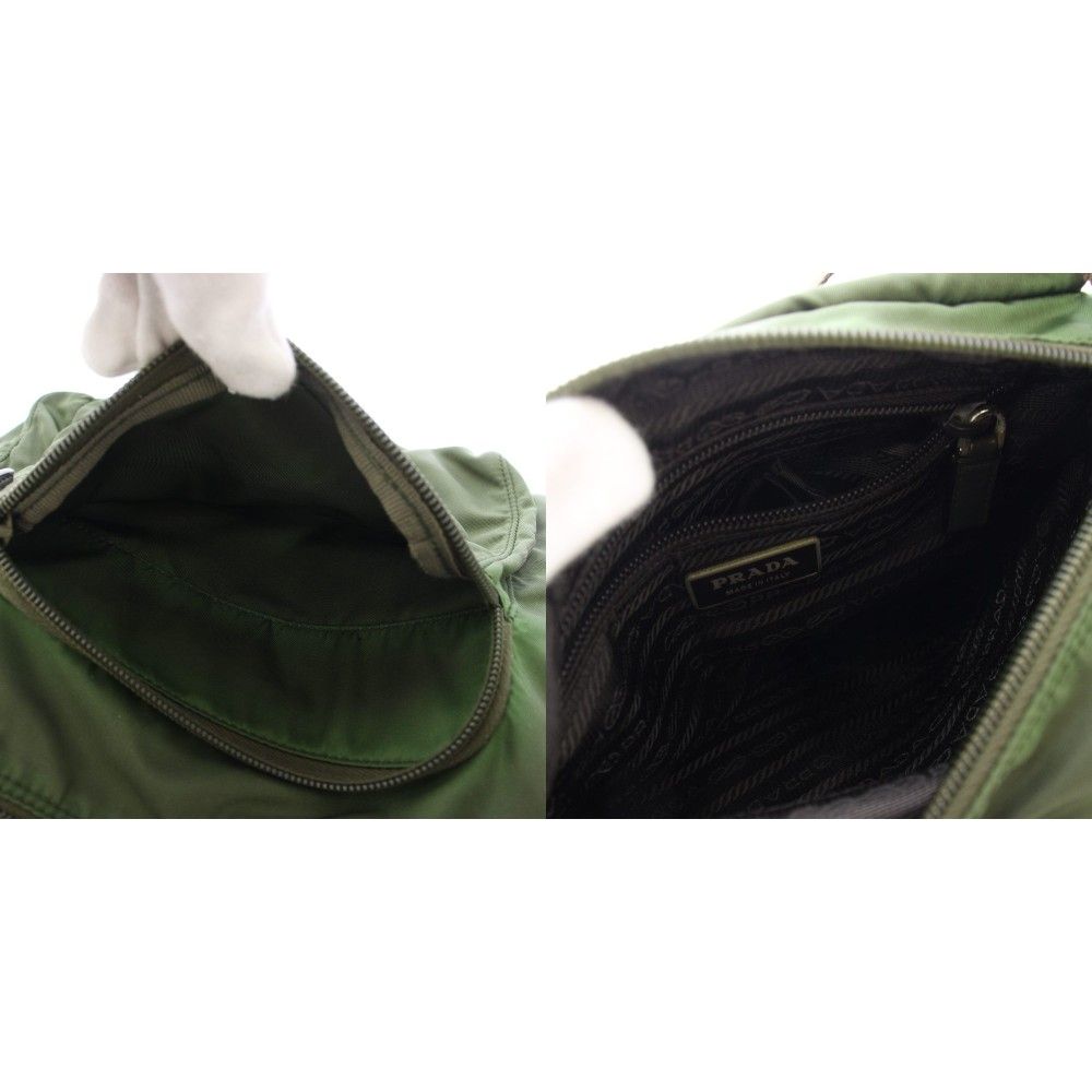 Prada Tessuto Zip Top Cross Triangle Logo Nylon Green TK OH MU Shoulder Bag