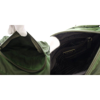 Prada Tessuto Zip Top Cross Triangle Logo Nylon Green TK OH MU Shoulder Bag