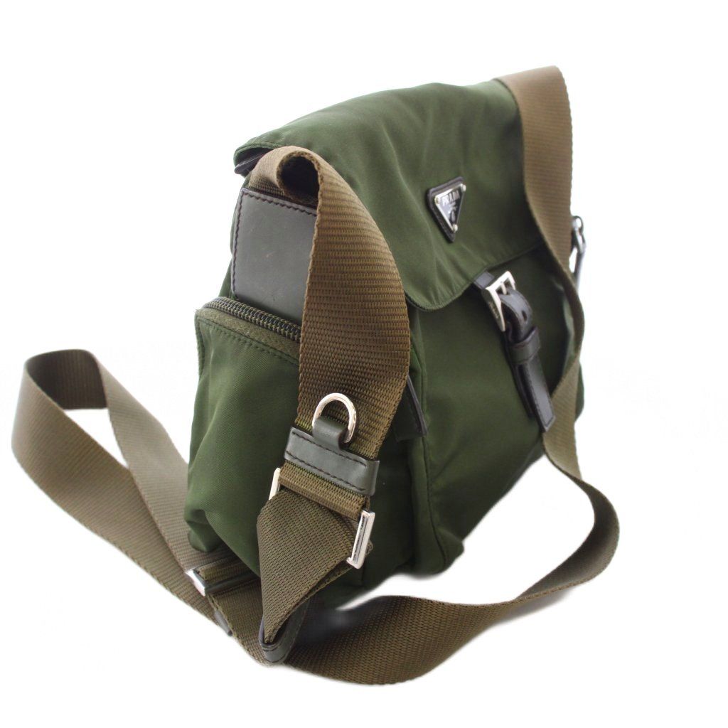 Prada Tessuto Zip Top Cross Triangle Logo Nylon Green TK OH MU Shoulder Bag