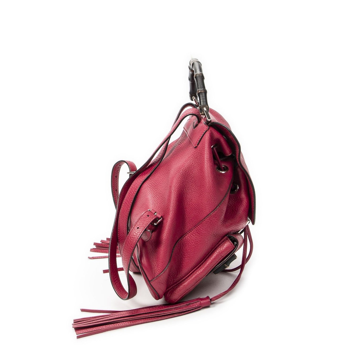 Gucci Bamboo Backpack Tassel Fuchsia Pink Gray Calfskin Leather