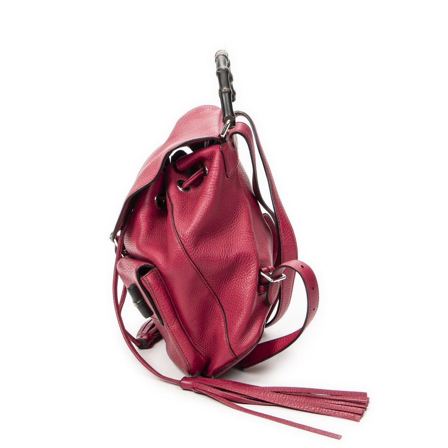 Gucci Bamboo Backpack Tassel Fuchsia Pink Gray Calfskin Leather
