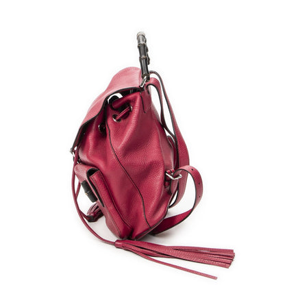 Gucci Bamboo Backpack Tassel Fuchsia Pink Gray Calfskin Leather