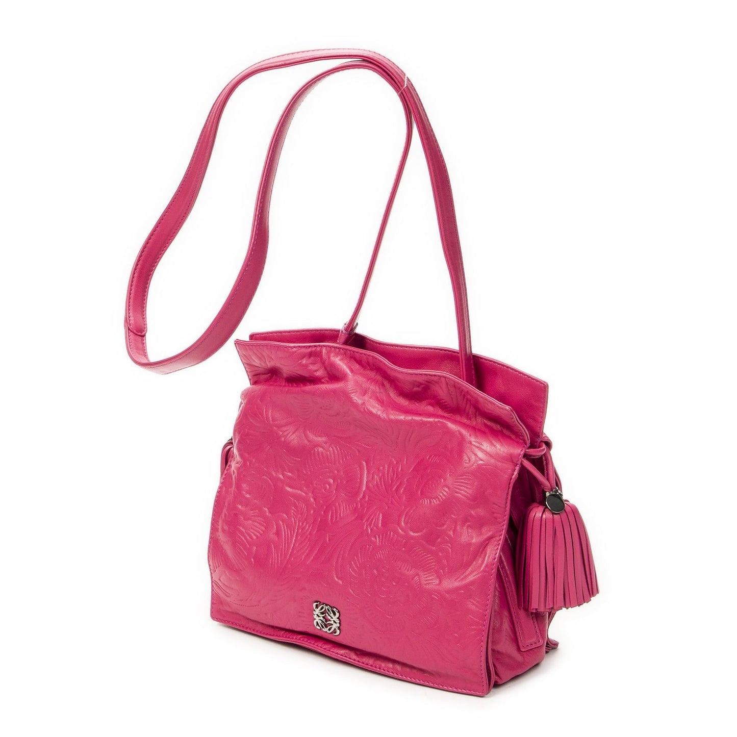 Loewe Small Tassel Flamenco Fuchsia Pink Embossed Leather