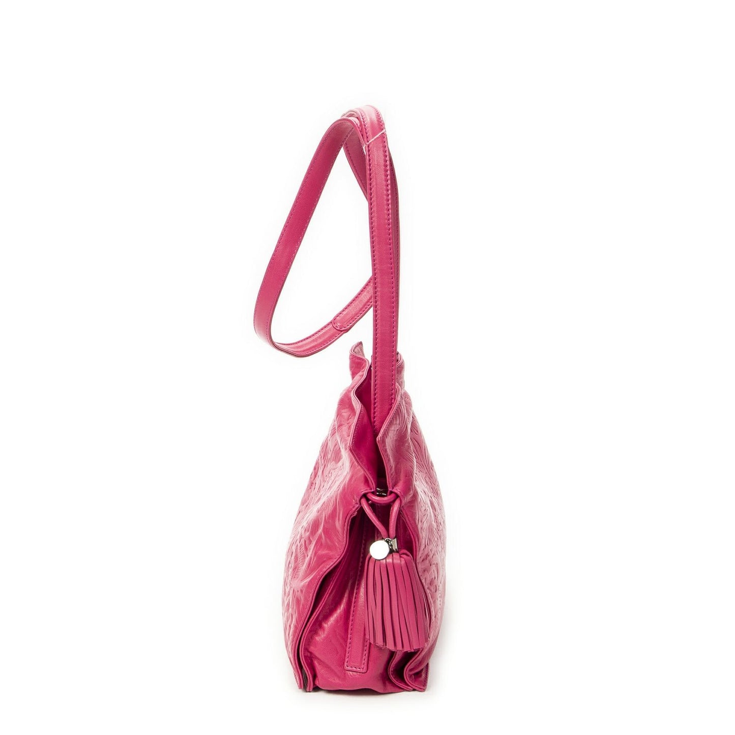 Loewe Small Tassel Flamenco Fuchsia Pink Embossed Leather