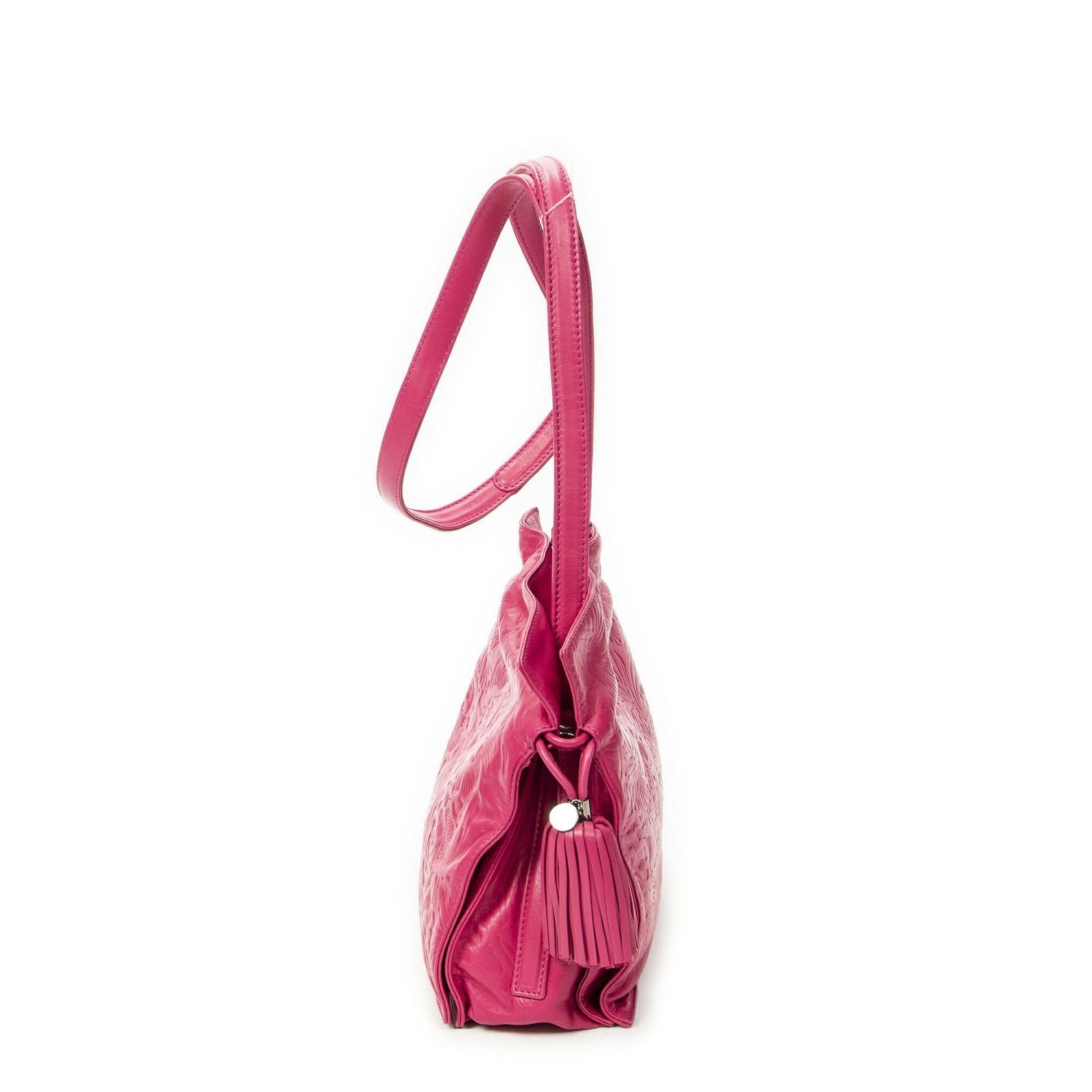 Loewe Small Tassel Flamenco Fuchsia Pink Embossed Leather