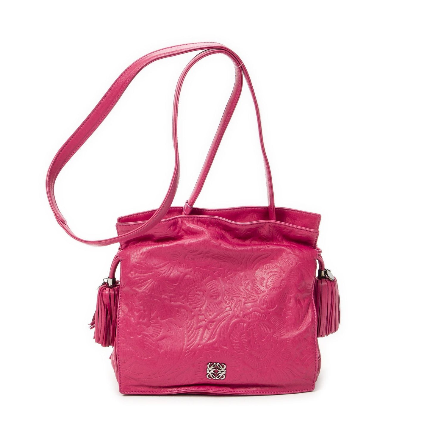 Loewe Small Tassel Flamenco Fuchsia Pink Embossed Leather