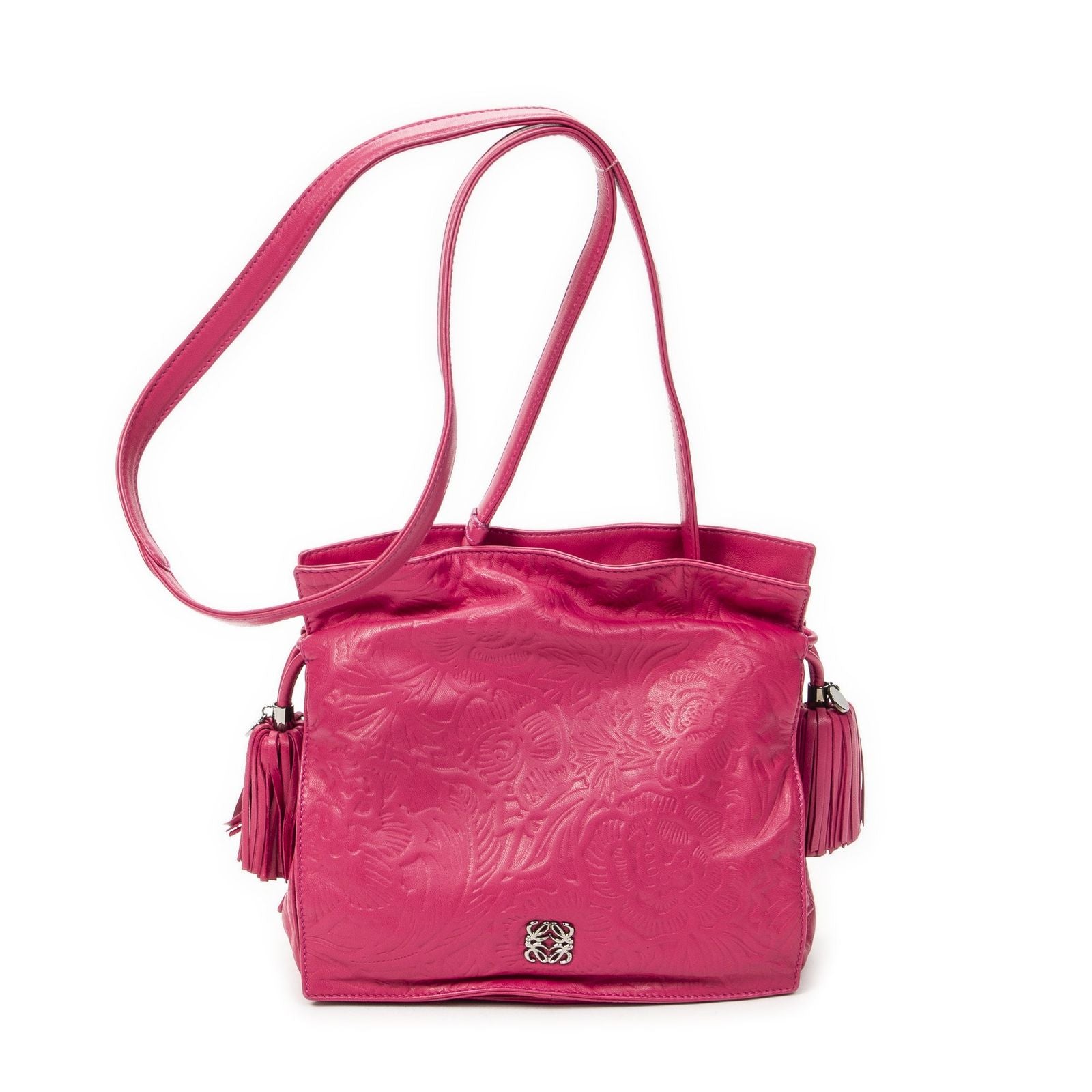 Loewe Small Tassel Flamenco Fuchsia Pink Embossed Leather