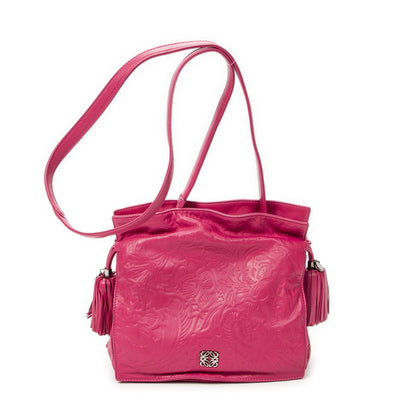 Loewe Small Tassel Flamenco Fuchsia Pink Embossed Leather