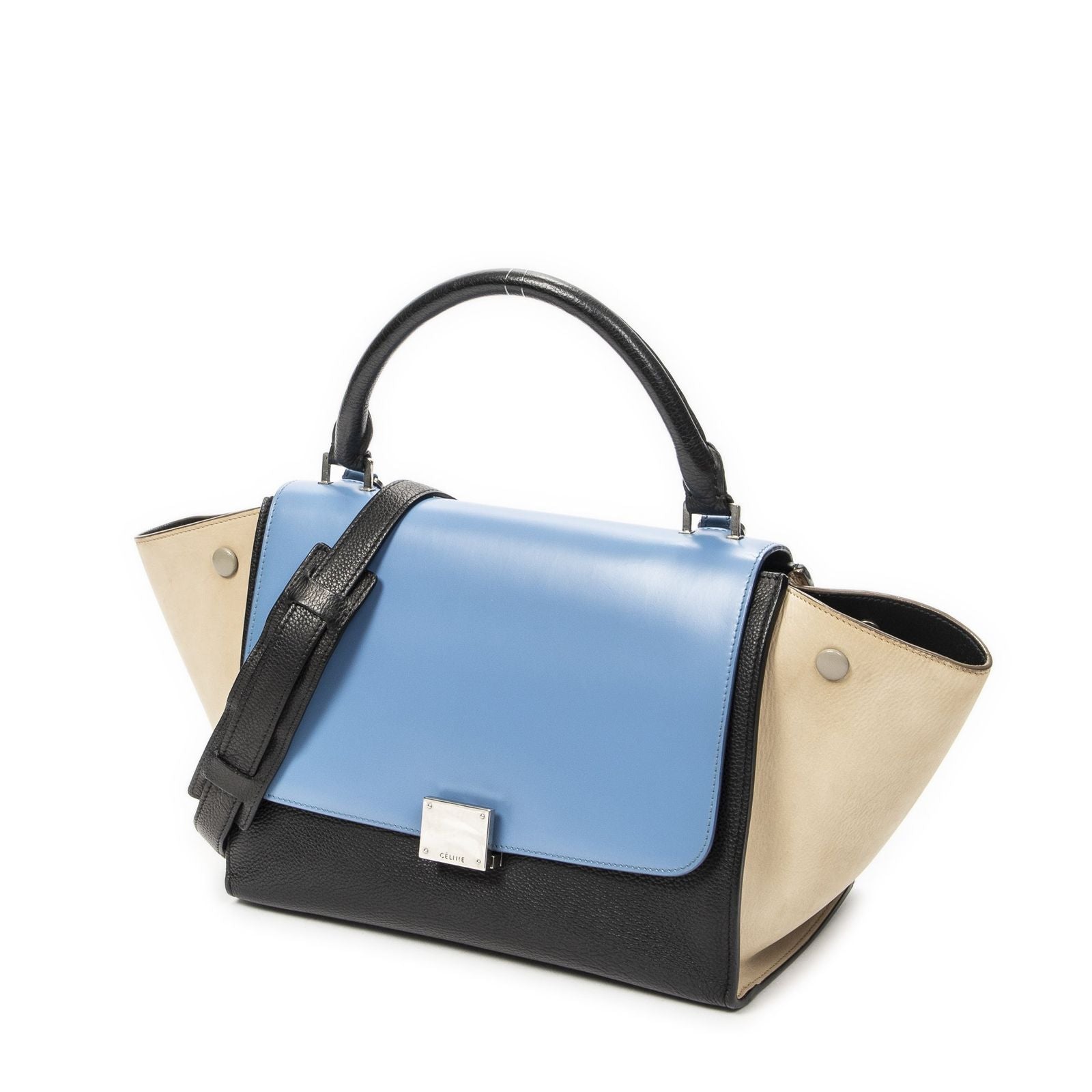Celine Small Medium Swing Black Blue Beige Calfskin Leather