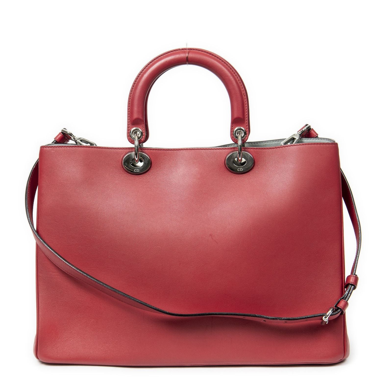 Dior Large Diorissimo Tote Red Smooth Scarf Skin Leather