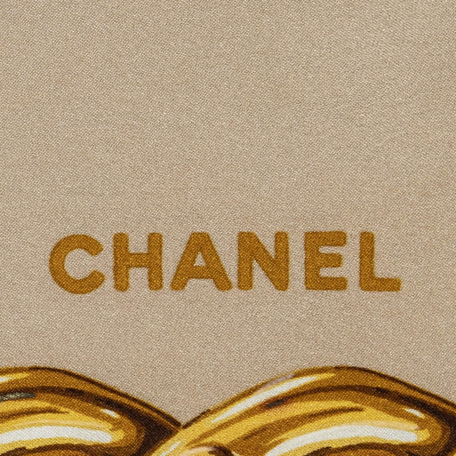 Chanel Scarf Brown Red 100% Gold Twill Silk