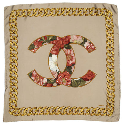 Chanel Scarf Brown Red 100% Gold Twill Silk