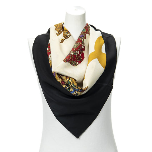 Chanel Scarf Black Beige Silk