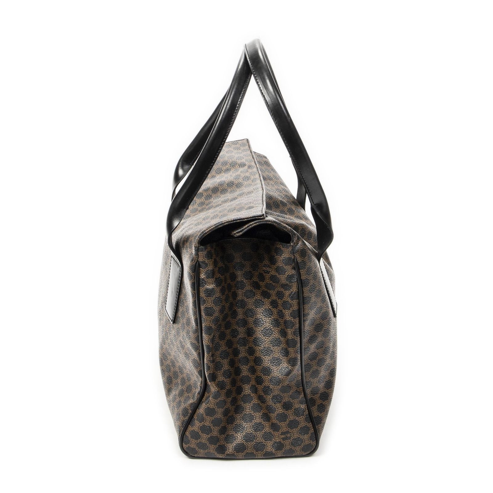 Celine Fold Over Tote Black Brown Macadam Canvas