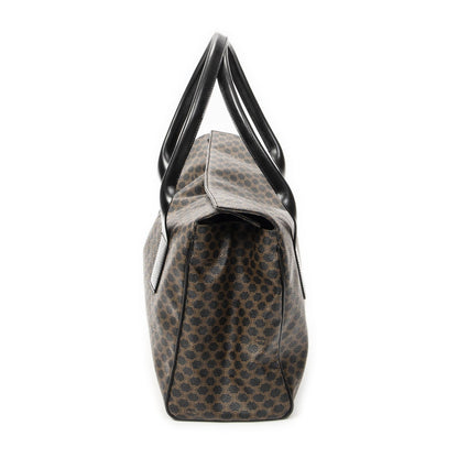 Celine Fold Over Tote Black Brown Macadam Canvas